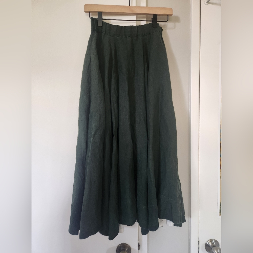 Son de Flor Dark Green Linen Maxi Skirt